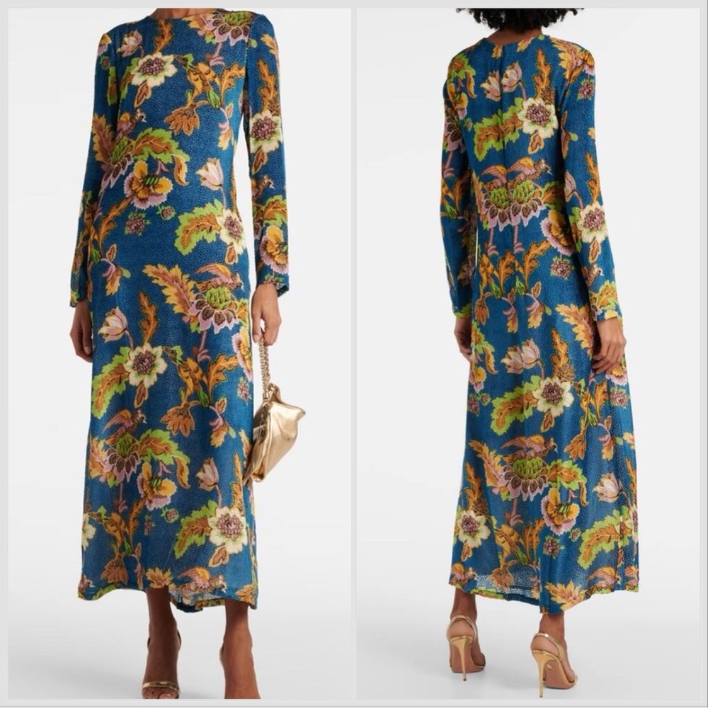 La DoubleJ Long Sleeve Swing Maxi Dress – Lark Blue Sovereign Print, Small 4/6 - Picture 3 of 11